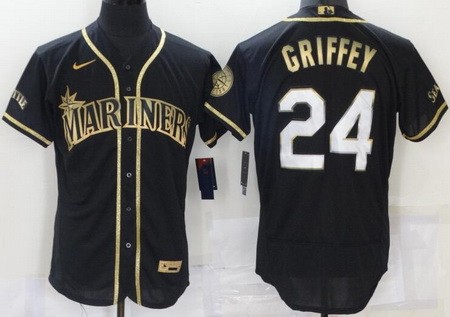 Men's Seattle Mariners #24 Ken Griffey Black Gold 2021 Authentic Jersey
