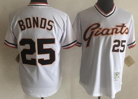 Men's San Francisco Giants #25 Barry Bonds White Throwback Jersey