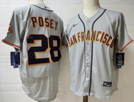 Men's San Francisco Giants #28 Buster Posey Gray Alternate Authentic Jersey