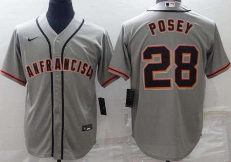 Men's San Francisco Giants #28 Buster Posey Gray Alternate Cool Base Jersey