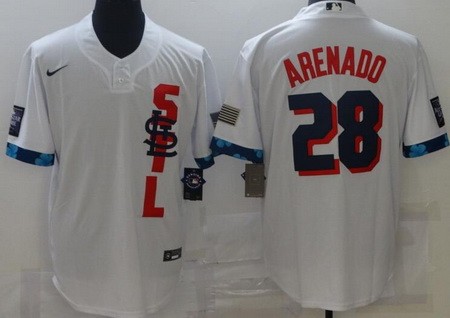 Men's St Louis Cardinals #28 Nolan Arenado White 2021 All Star Cool Base Jersey