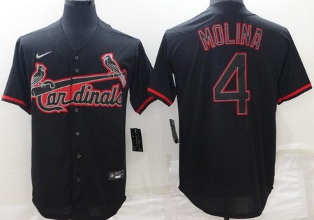 Men's St Louis Cardinals #4 Yadier Molina Black Shadow Cool Base Jersey
