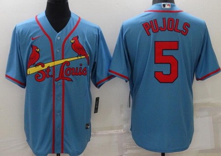 Men's St Louis Cardinals #5 Albert Pujols Light Blue Cool Base Jersey