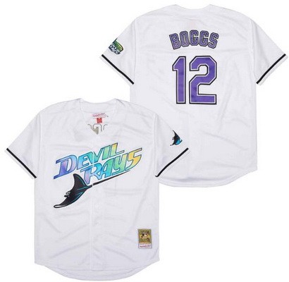 Men's Tampa Bay Rays #12 Wade Boggs White Throwback Jersey