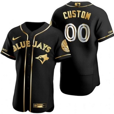 Men's Women Youth Toronto Blue Jays Customized Black Gold Authentic Jersey