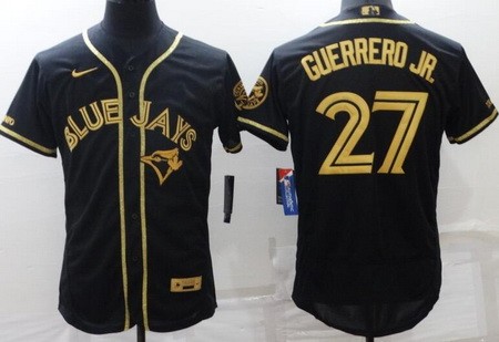Men's Toronto Blue Jays #27 Vladimir Guerrero Jr Black Gold Authentic Jersey