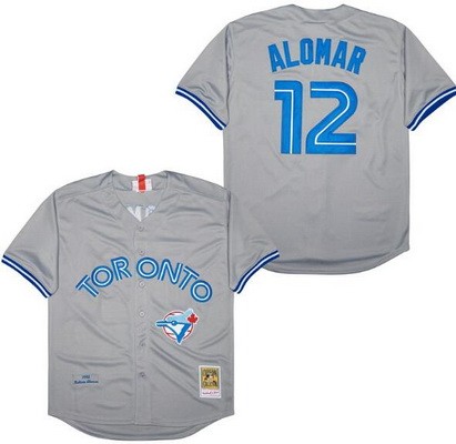 Men's Toronto Blue Jays #12 Roberto Alomar Gray 1992 Throwback Jersey