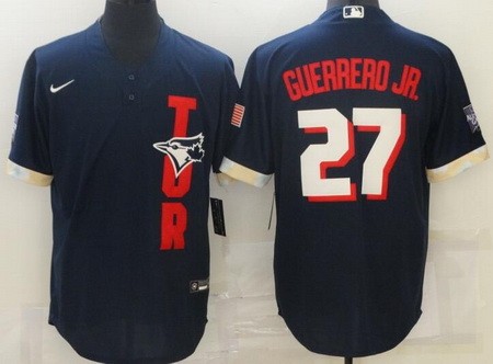 Men's Toronto Blue Jays #27 Vladimir Guerrero Jr Navy 2021 All Star Cool Base Jersey