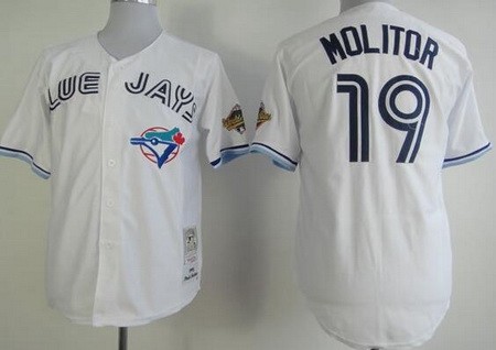 Men's Toronto Blue Jays #19 Paul Molitor White 1993 Throwback Jersey