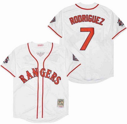 Men's Texas Rangers #7 Ivan Rodriguez White 1995 Throwback Jersey