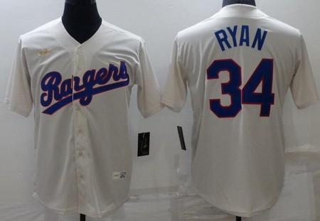 Men's Texas Rangers #34 Nolan Ryan Cream Cooperstown Collection Jersey
