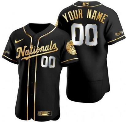 Men's Women Youth Washington Nationals Customized Black Gold Authentic Jersey