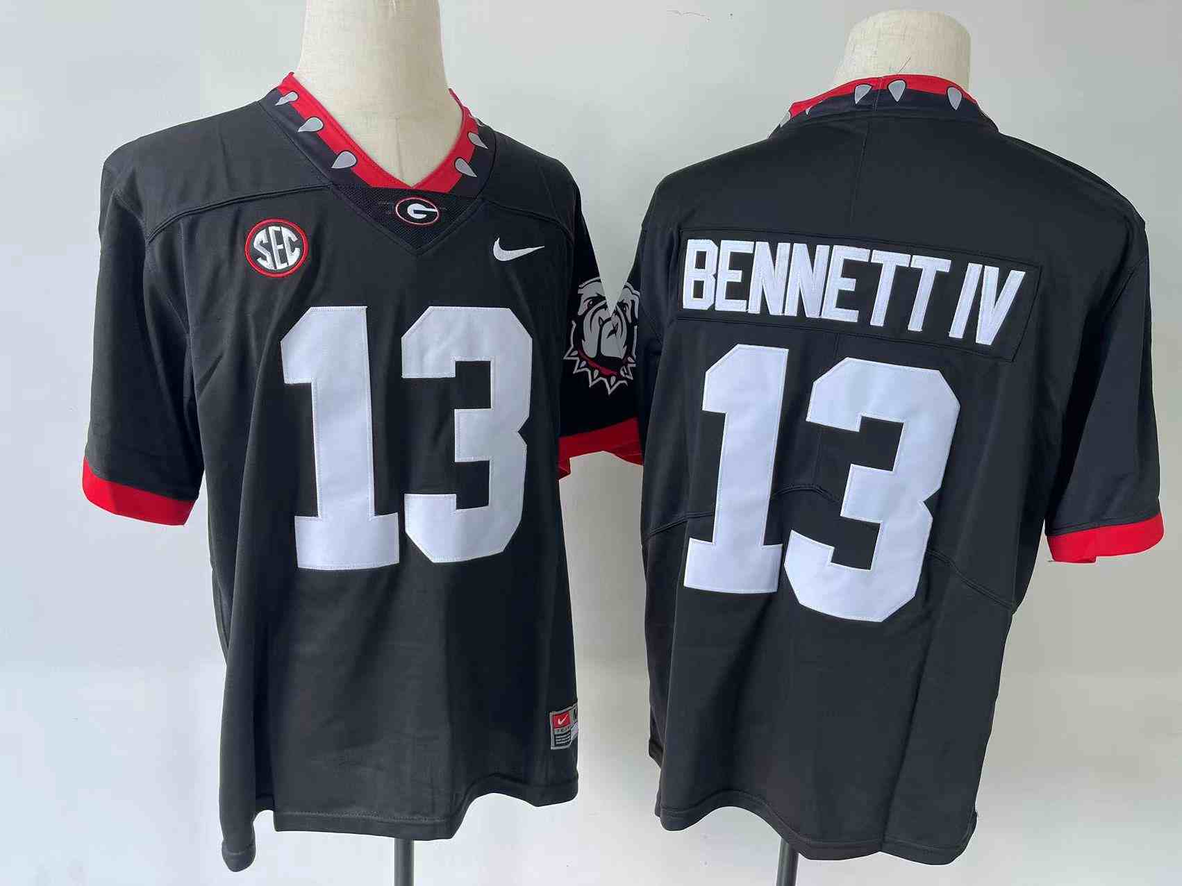 Youth Georgia Bulldogs #13  Stetson Bennett black  new font Game College Football Jersey