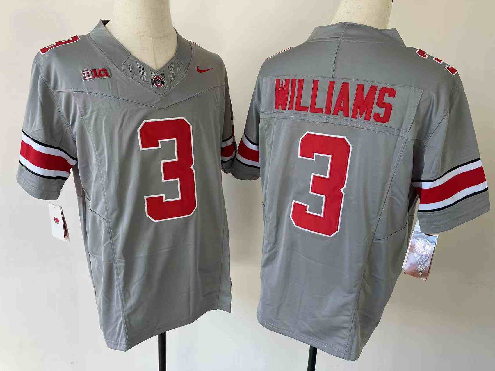 Men's Ohio State Buckeyes #3 WILLIAMS Gray 2023 F.U.S.E. Limited Stitched Jersey
