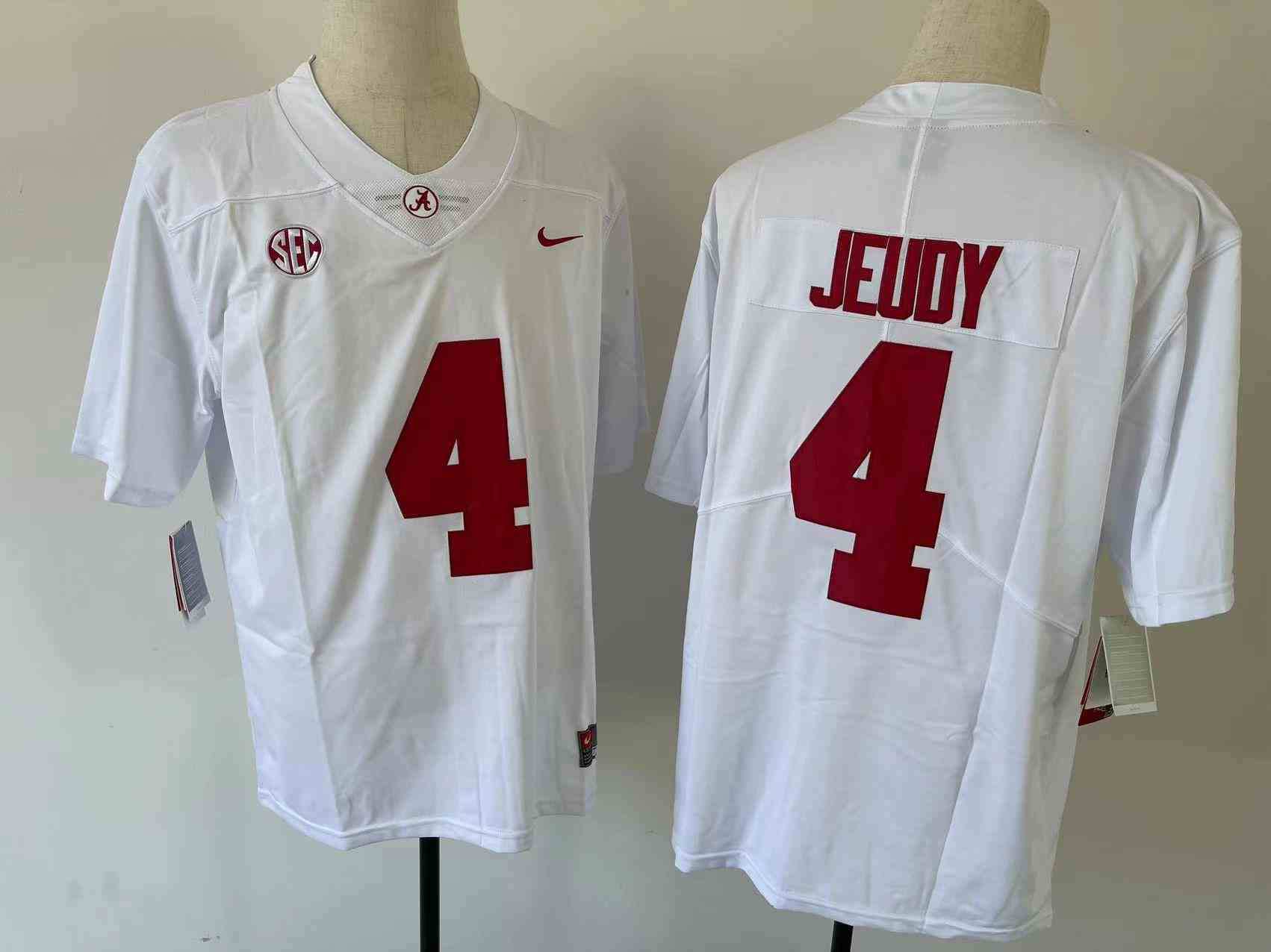 Men's Alabama Crimson Tide #4 Jerry Jeudy White College Football Jerseys