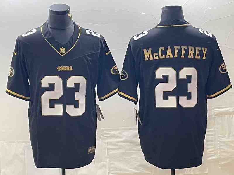 Men's San Francisco 49ers #23 Christian McCaffrey Black Gold Stitched Jersey