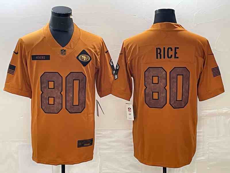 Men's San Francisco 49ers #80 Jerry Rice 2023 Brown Salute To Service Limited Stitched Football Jersey