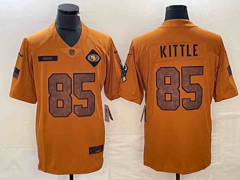 Men's San Francisco 49ers #85 George Kittle 2023 Brown Salute To Service Limited Stitched Football Jersey