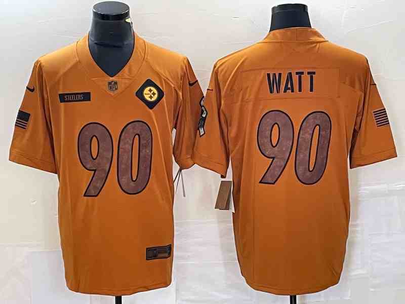 Men's Pittsburgh Steelers #90 T.J. Watt 2023 Brown Salute To Service Limited Jersey