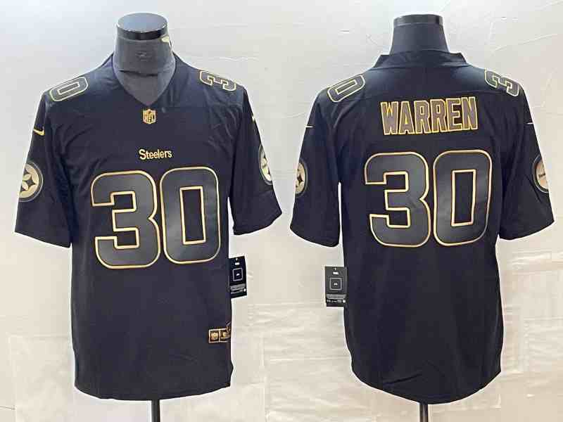 Men's Pittsburgh Steelers #30  Jaylen Warren Black Gold Edition Stitched NFL Jersey