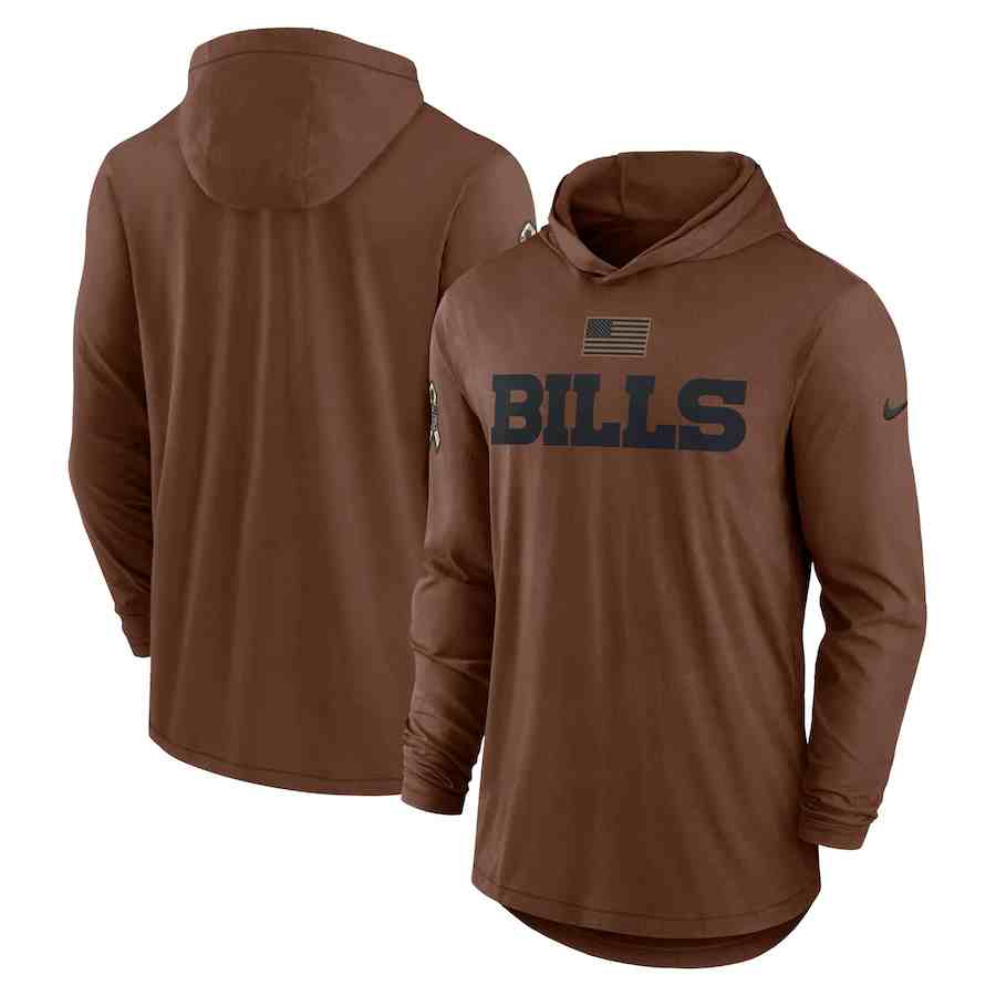 Men's Buffalo Bills 2023 Brown Salute To Service Lightweight Long Sleeve Hoodie