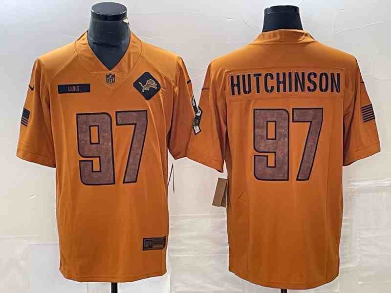 Men's Detroit Lions #97 Aidan Hutchinson 2023 Brown Salute To Service Limited Football Stitched Jersey