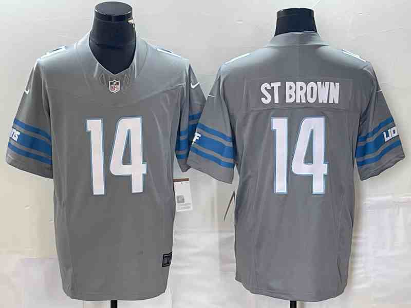 Men's Detroit Lions #14 Amon-Ra St. Brown Grey 2023 F.U.S.E. Vapor Untouchable Limited Stitched Jersey
