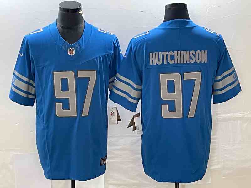 Men's Detroit Lions #97 Aidan Hutchinson Blue 2023 F.U.S.E. Vapor Untouchable Limited Stitched Jersey