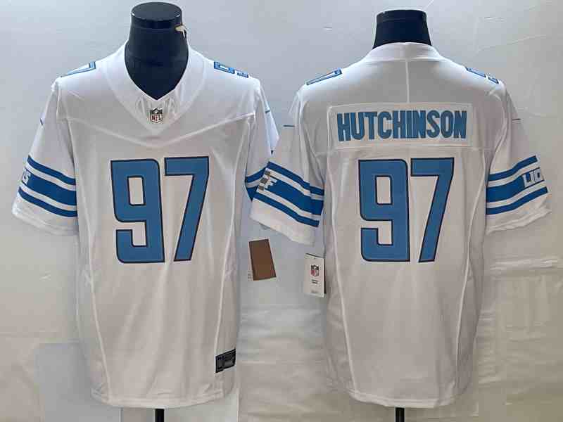Men's Detroit Lions #97 Aidan Hutchinson White 2023 F.U.S.E. Vapor Untouchable Limited Stitched Jersey