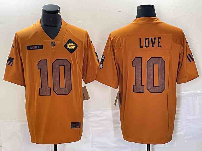 Men's Green Bay Packers #10 Jordan Love Brown 2023 Salute To Service Limited Stitched Jersey
