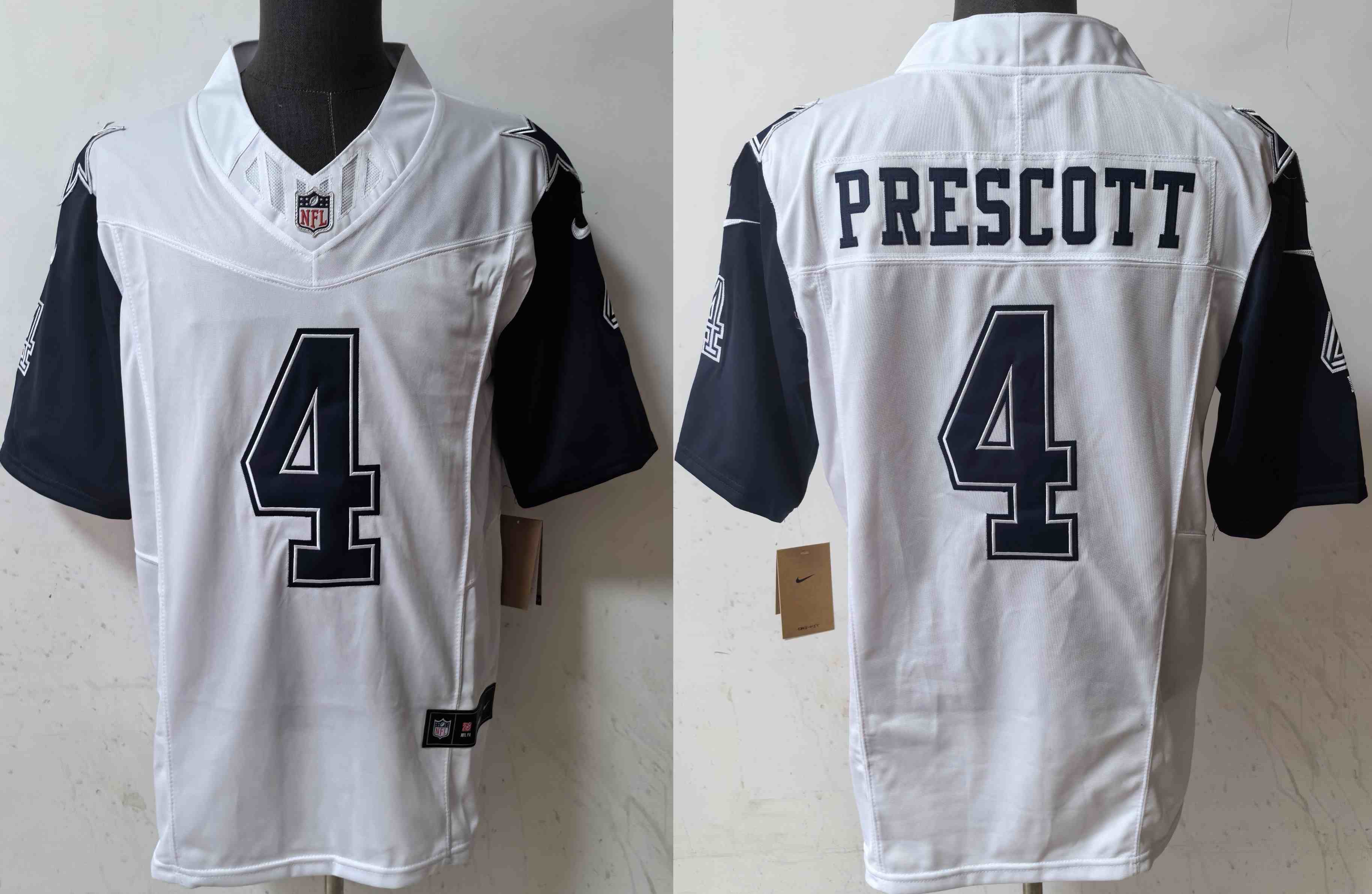Men's Dallas Cowboys #4 Dak Prescott White 2023 F.U.S.E. Vapor Limited Stitched Football Jersey