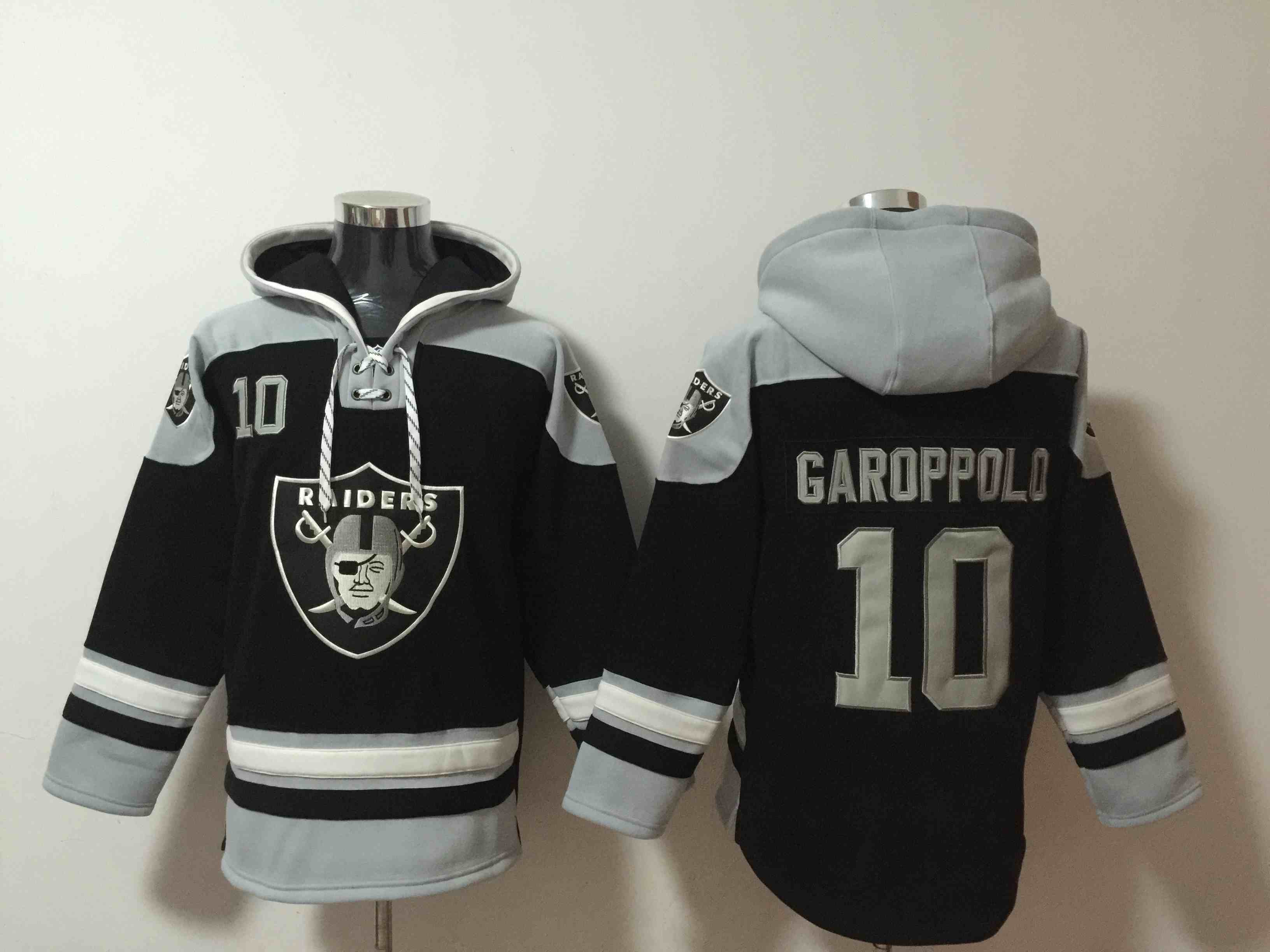 Men's Las Vegas Raiders #10 Jimmy Garoppolo Black Ageless Must-Have Lace-Up Pullover Hoodie