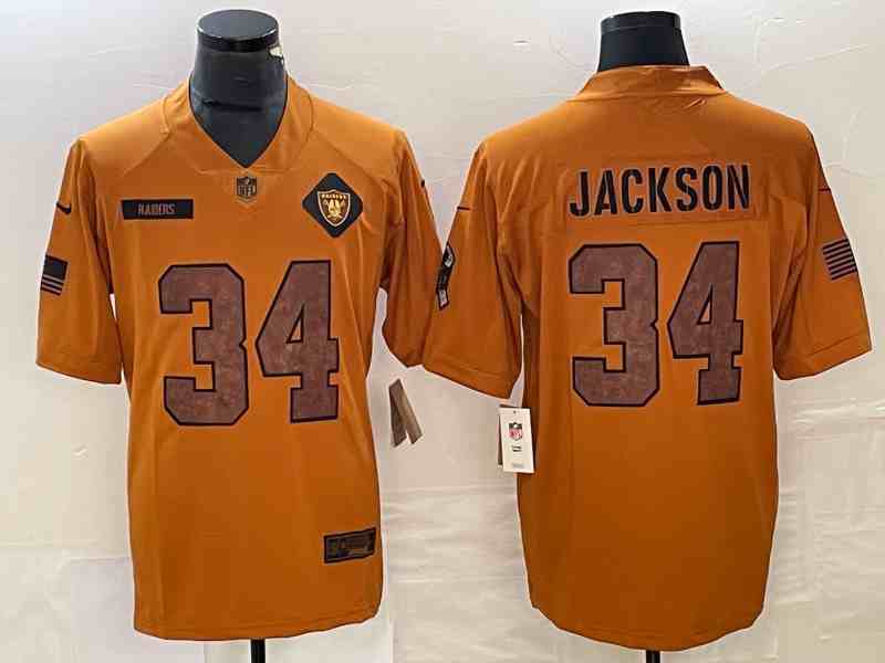 Men's Las Vegas Raiders #34 Bo Jackson 2023 Brown Salute To Service Limited Stitched Football Jersey