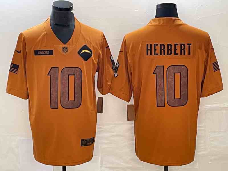 Men's Los Angeles Chargers #10 Justin Herbert 2023 Brown Salute To Service Limited Stitched Jersey