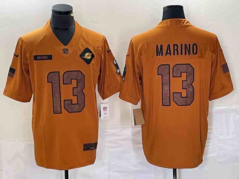 Men's Miami Dolphins #13 Dan Marino 2023 Brown Salute To Service Limited Stitched Football Jersey