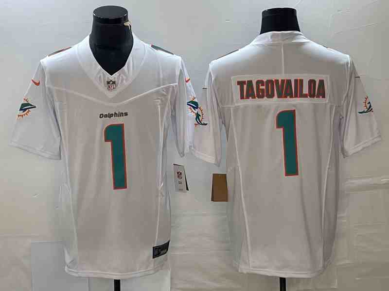 Men's Miami Dolphins #1 Tua Tagovailoa White 2023 F.U.S.E Vapor Limited Stitched Football Jersey