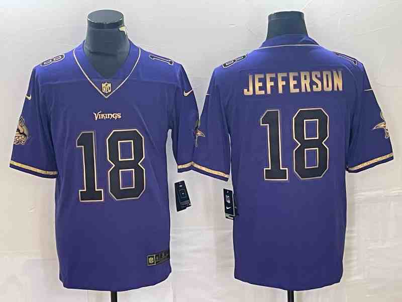 Men's Minnesota Vikings #18 Justin Jefferson Purple Gold Stitched Jersey