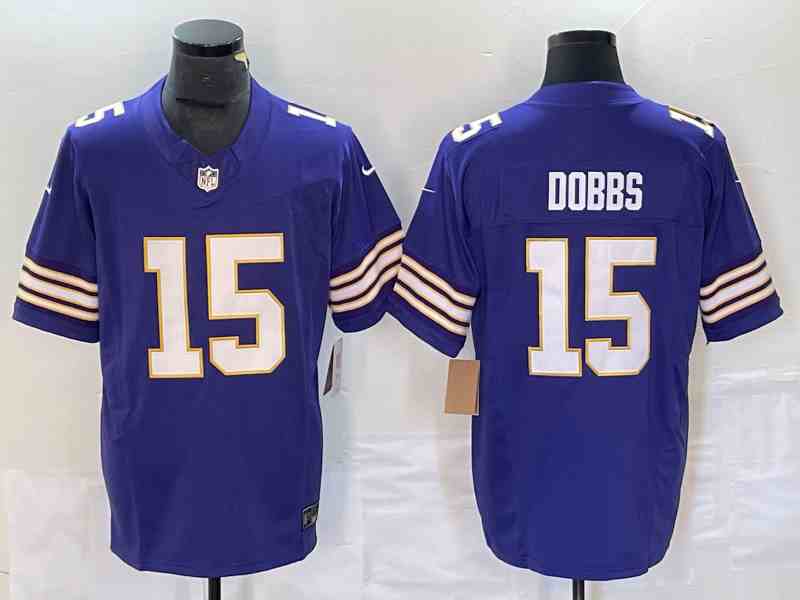 Men's Minnesota Vikings #15 Josh Dobbs Purple 2023 F.U.S.E. Throwback Limited Stitched Jersey