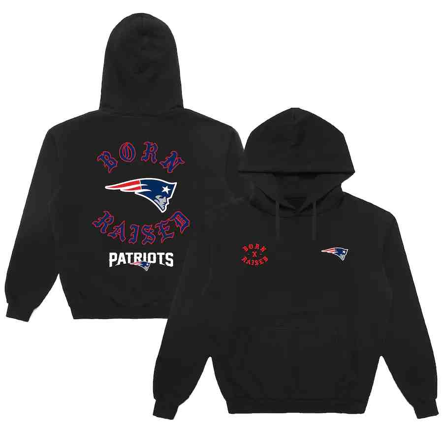 Men's New England Patriots Black Born X Raised Pullover Hoodi
