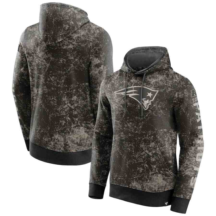 Men's New England Patriots BlackGray Blackout Tonal Pullover Hoodie