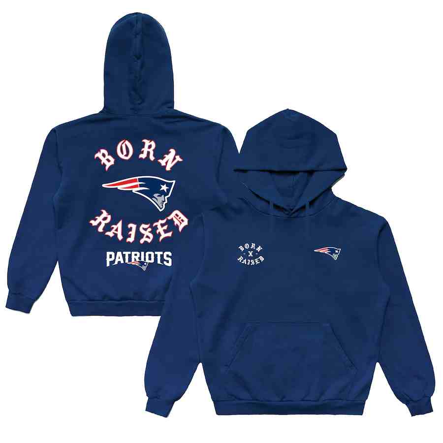 Men's New England Patriots Navy Born X Raised Pullover Hoodie