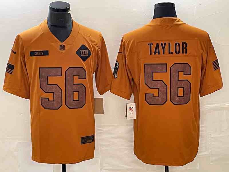 Men's New York Giants #56 Lawrence Taylor 2023 Brown Salute To Service Vapor Untouchable Limited Stitched Jersey