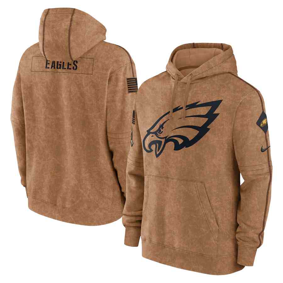 Men's Philadelphia Eagles 2023 Brown Salute To Service  Club Pullover Hoodie