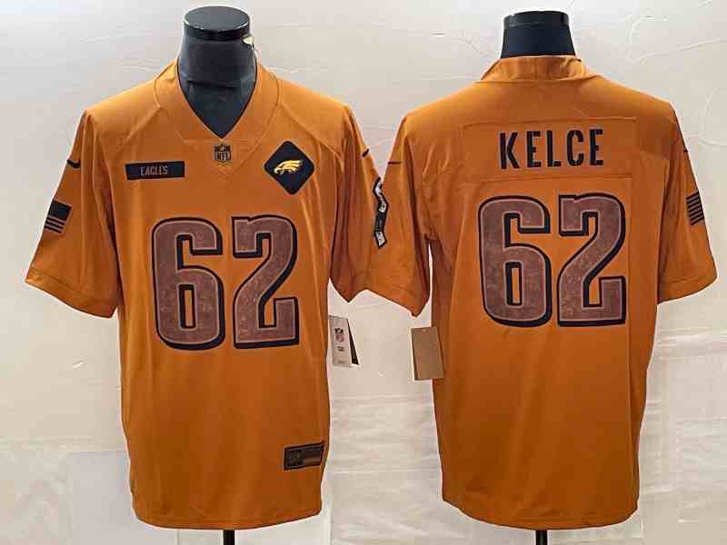 Men's Philadelphia Eagles #62 Jason Kelce 2023 Brown Salute To Service Limited Stitched Football Jersey