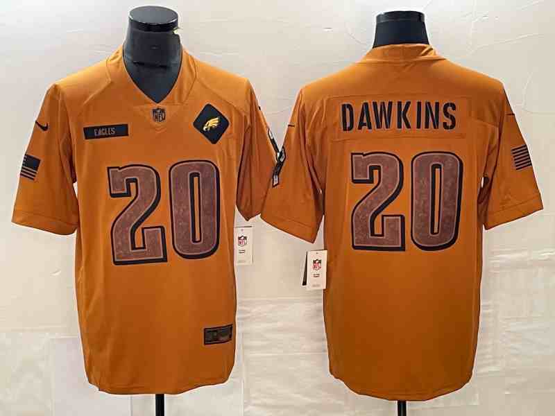 Men's Philadelphia Eagles #20 Brian Dawkins 2023 Brown Salute To Service Limited Stitched Football Jersey