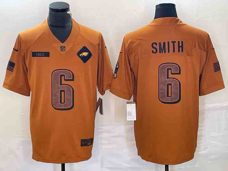 Men's Philadelphia Eagles #6 DeVonta Smith 2023 Brown Salute To Service Limited Stitched Football Jersey