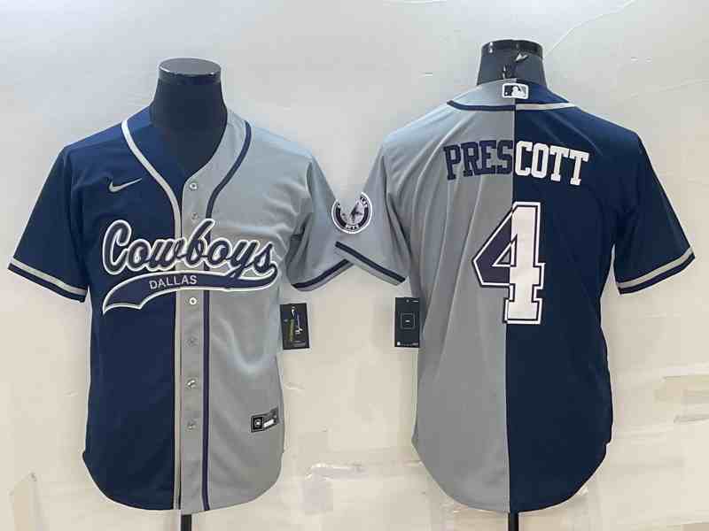 Men's Dallas Cowboys #4 Dak Prescott Split Navy-Gray Baseball Cool Base Jersey