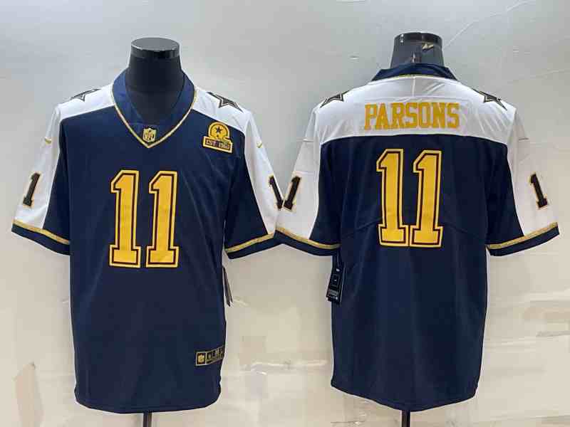 Men's Dallas Cowboys #11 Micah Parsons Navy-White Gold Edition With 1960 Patch Limited Stitched Football Jersey