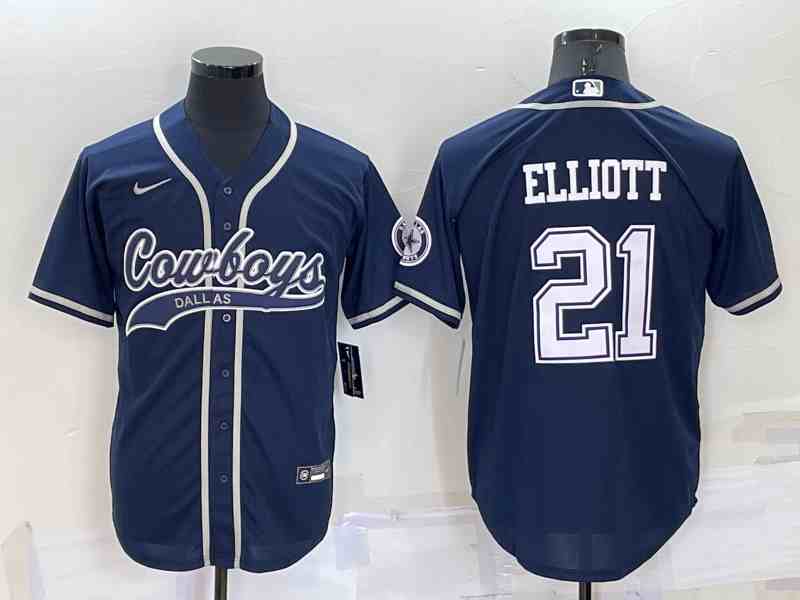 Men's Dallas Cowboys #21 Ezekiel Elliott Navy Baseball Cool Base Jersey