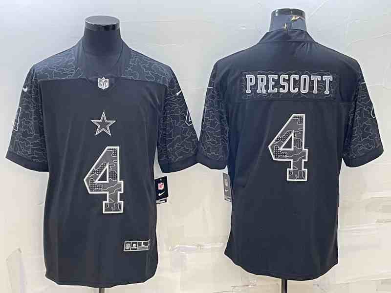Men's Dallas Cowboys #4 Dak Prescott  Black Reflective Limited Stitched Football Jersey